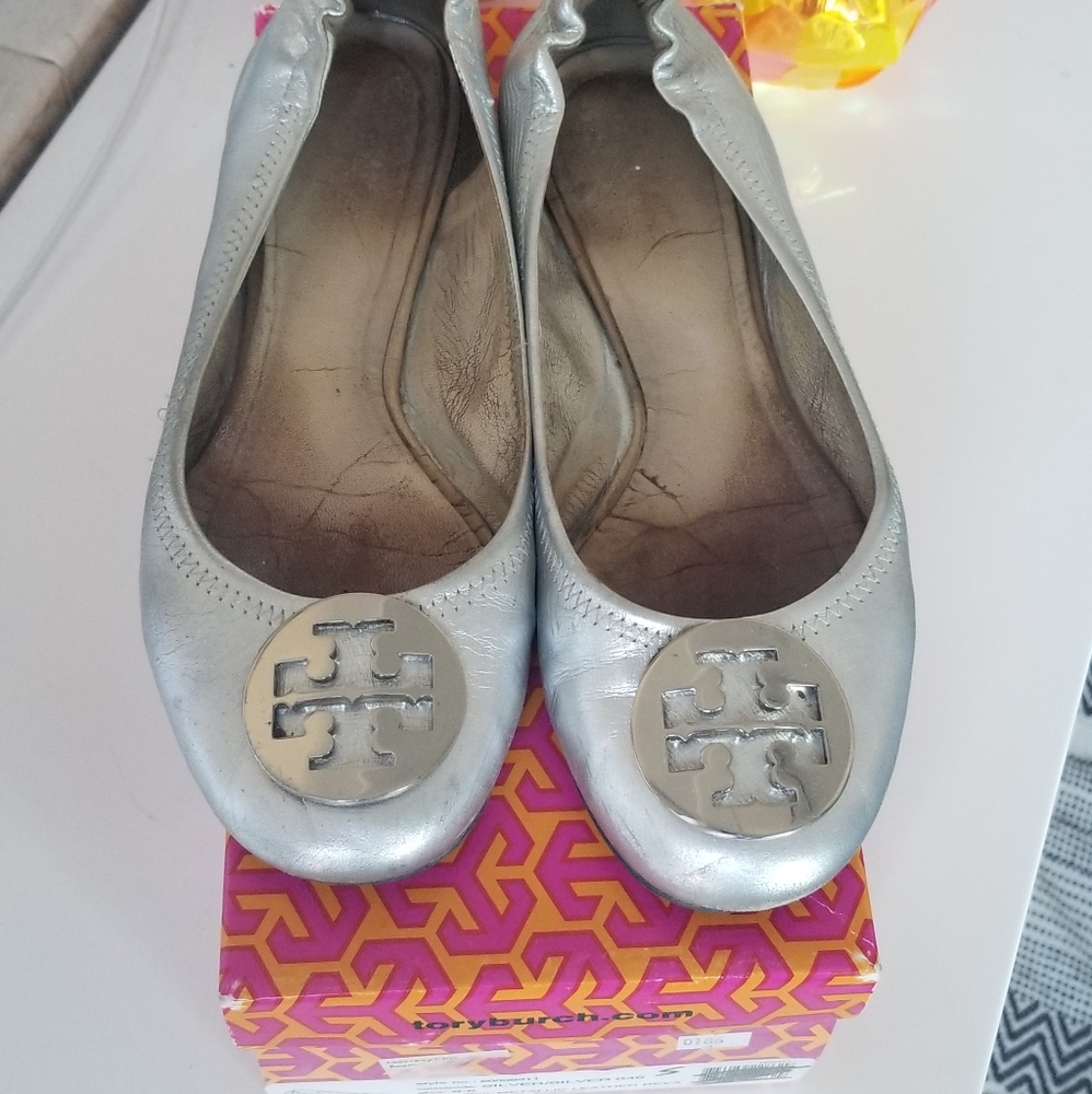 Tory Burch Metallic Silver Ballet Flats 8.5